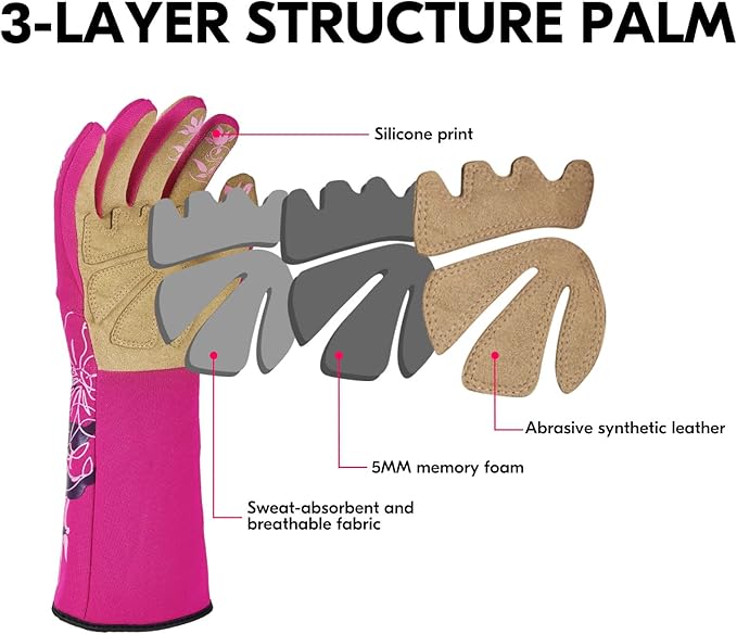 Vgo... 1-Pair Ladies' Synthetic Leather Gardening Gloves, Long Sleeves Gauntlet, Breathable & Grip Work Gloves, High Dexterity, Washable (Size S, Red, SL7445)