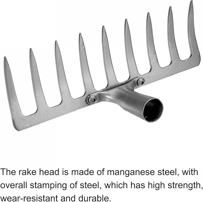 uxcell 9 Teeth Garden Rake Head, Galvanized Manganese Steel Stone Rake for Garden Farm Backyard Without Handle Hard Rake Head Only, Silver Tone