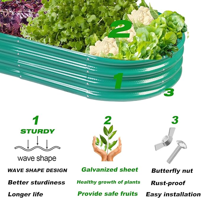 Raised Garden Bed Galvanized Planter Box Outdoor, Rot-Resistant Metal Garden Bed Planter for Vegetables Flower Herb (4- Green)