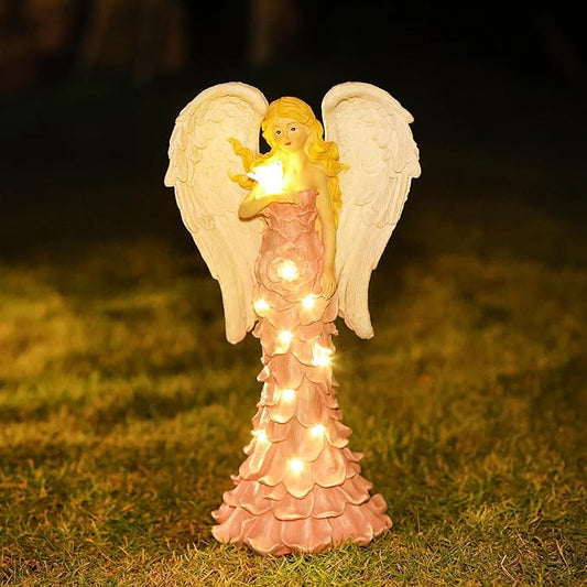 Solar Angel Garden Statues Outdoor with LED Lights –Garden Angel Figurine- Outdoor Lawn Decor Garden Figurine for Patio, Balcony, Yard, Ornament - Unique Housewarming Gifts