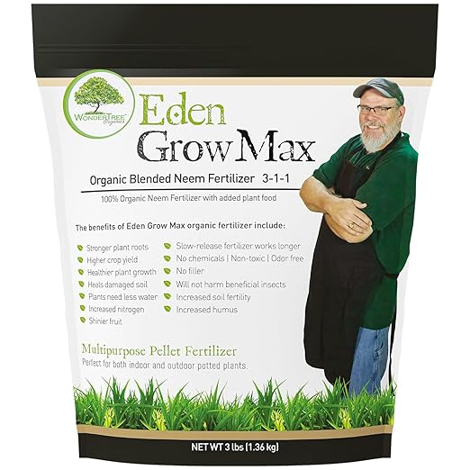 Eden Grow Max Organic Blended Neem Cake | Perfect for Home Gardening, Fruits, Lawns & Flowers | OMRI Listed (3lbs)