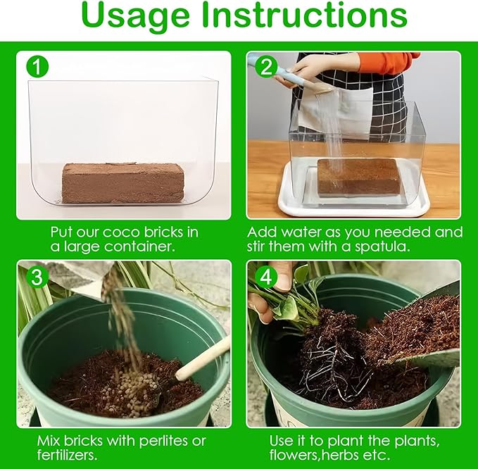 J6&H6 4 Pack Natural Organic Coco Coir Bricks for Plants,Coconut Soil with Low EC Value and PH,Easy to Expand Coconut Coir Bricks Potting Soil,Suitable for Garden Planting Flowers and Vegetables