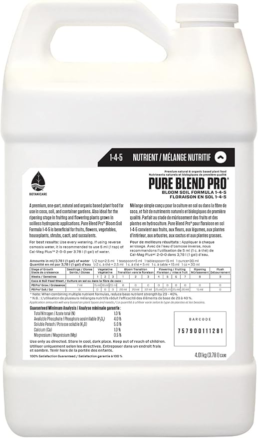 Botanicare Pure Blend Pro Bloom Soil, Nutrient for Fruit and Flowers, 1-4-5, 1 gal.