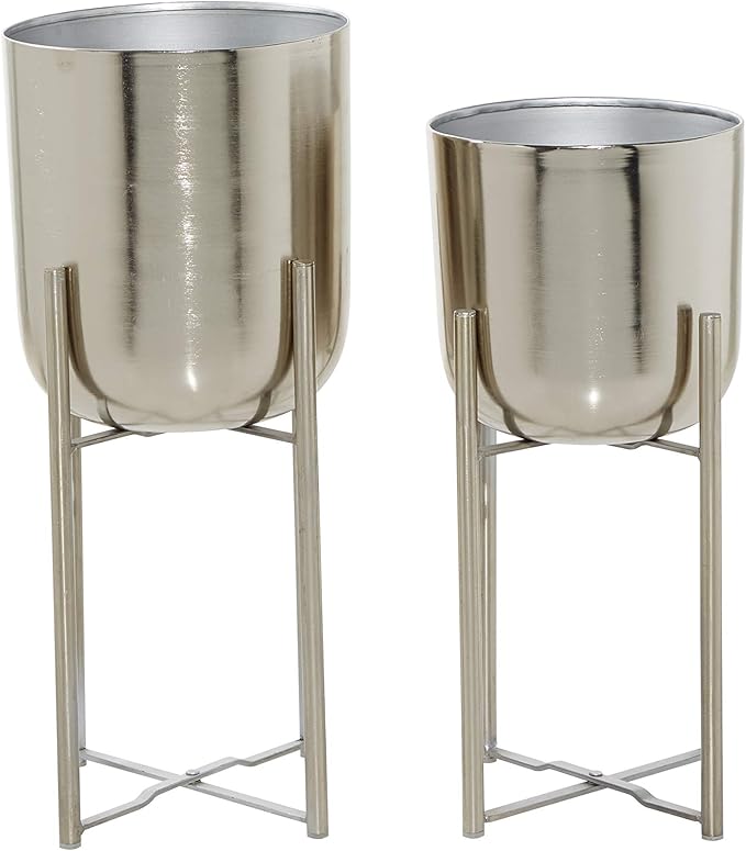 Deco 79 Glam Metal Planters with Stands, Set of 2, 19", 22" H, Silver (Pack of 3, 6 Count Total)