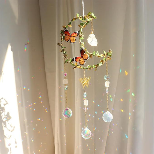 Suncatcher - Moon Crystal Sun Catcher Window Hanging, White Stone Good Luck Charms Gifts for Women Chrismas Thanksgiving Birthday Crystal
