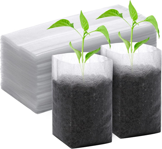 GREANER 100PCS Biodegradable Plant Bags, 5.9x6.3 inches Non Woven Seedling Bags for Planting, Garden Seed Starters Pouchs for Vegetables, Flowers, Indoors and Outdoor Use