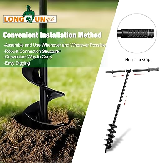 4" x 38" Spiral Planter Hand Auger - Heavy-Duty Manual Post Hole Digger for Gardens, Fences, Landscaping - Planting Bulbs, Trees, Flowers Garden Hole Digger Tool