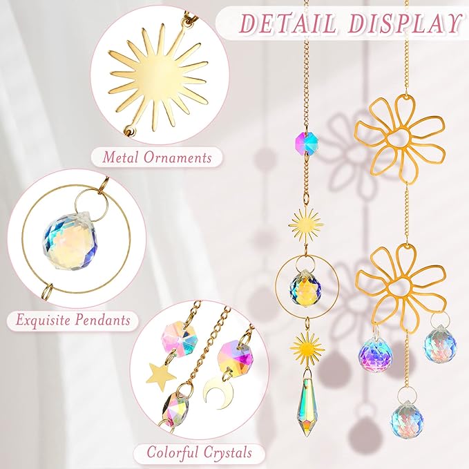Ysleen 16 Pcs Crystals Suncatcher Colorful Hanging Sun Catcher for Window with Chain Pendant Ornament Prism Rainbow for Garden Wedding Valentine's Day Party Indoor Outdoor Decoration Gift(Rainbow)