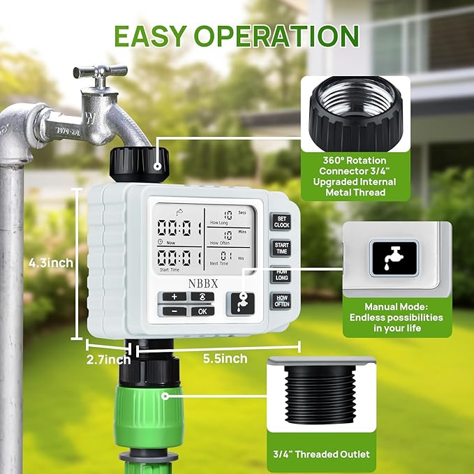 Digital Sprinkler Timer for Garden Hose Watering, Battery Powered Hose Timer with Rain Delay, Manual, Automatic Watering System, Outdoor Programmable Water Timer Irrigation Timer