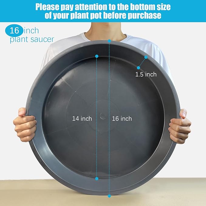 6 Pack Plant Saucer 12 14 16 18 20 22 Inch Plastic Plant Tray, Sturdy and Durable Flower Pot Container Accessories Plant Pot Saucers for Indoor and Outdoor (16 Inch, Gray)