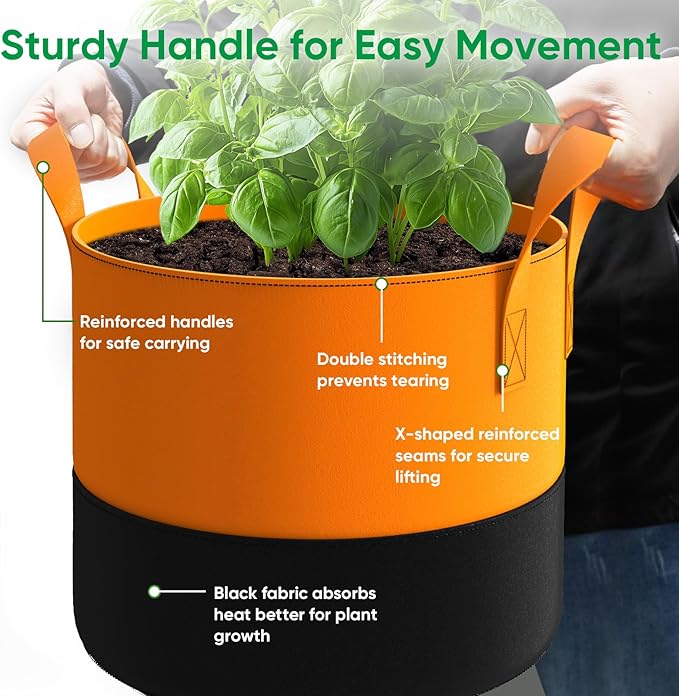 6 Pack 10 Gallon Grow Bags - 350G Heavy Duty Thickened Colorful Potato Grow Bags with Handles, Felt Nonwoven Garden Fabric Bags Gardening Pots for Vegetable Fruit Flowers Herbs Tomato Growing