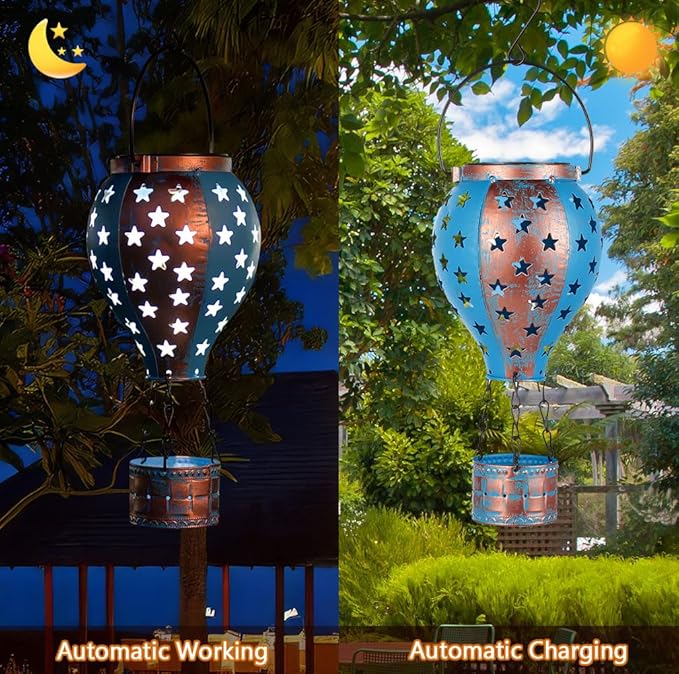 Hanging Solar Lantern,2-Pack Solar Powered Hot Air Balloon Lantern,Hanging Solar Lights Outdoor Waterproof for Lawn Porch Tree Garden Decorations