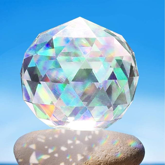 Clear Glass Crystal Ball Prisms Window Rainbow Maker Sphere Faceted Gazing Ball Prism Prism Suncatcher for Home Décor, Feng Shui, (120mm/4.72inch)