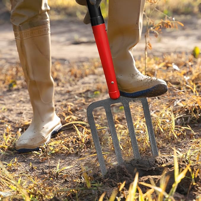 4-Tine Pitch Fork Garden Digging Fork Spading Fork Heavy Duty Pitchfork for Gardening Potato Fork, 43 inches