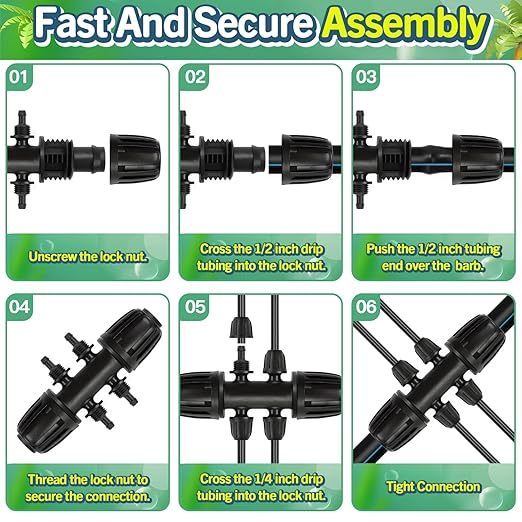 12 Pack 1/2 Inch(1/2" ID x 0.65" OD) To 1/4 Inch Drip Irrigation Fitting, Anti-drop 16mm 1/2" Drip Line to 1/4" Drip Tubing Six-Way Adapter for Garden Irrigation System Connection