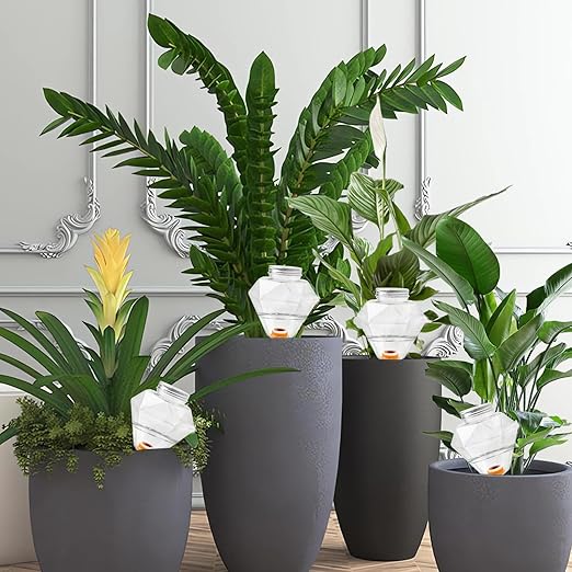 Watering Globes XL- 4 Pcs Diamond Plastic Shape Plant Watering Globes Self Watering Planter Insert 17oz Large for Indoor＆Outdoor Plants Watering Bulbs