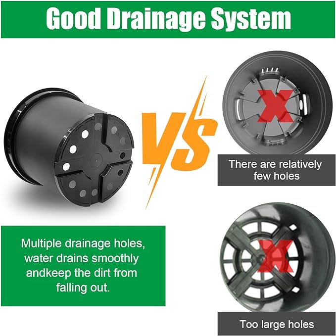 5 Gallon Pots for Plants, 12 Inch Plastic Nursery Pots with Drainage Holes, Round Sturdy Garden Pots for Outdoor Indoor Plants, Deep Nursery Plant Pots Planter, (5-Pack, Black)