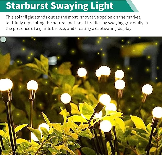 Solar Garden Lights, 8Pack 64LED Outdoor Firefly Lights Solar Decorations Lights Waterproof Firefly Lights Swaying in The Wind, Big Bulb Vibrant Firefly Lights for Yard Patio Pathway Decor Warm White