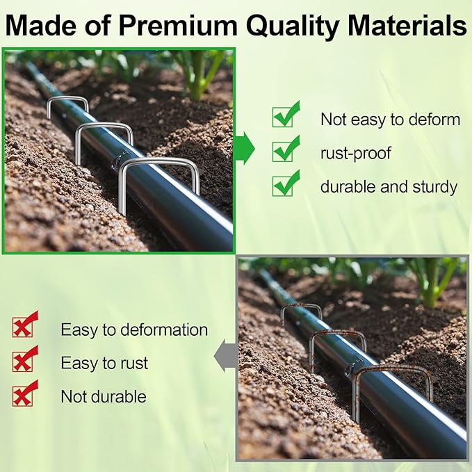 Oligei 100 Pack Garden Stakes, U-Shaped Tent Stakes, Galvanized Landscape Staples, Ground Stakes, for Landscaping Securing Weed Barrier Fabric, Irrigation Tubing, Holding Fence, Tarpaulin
