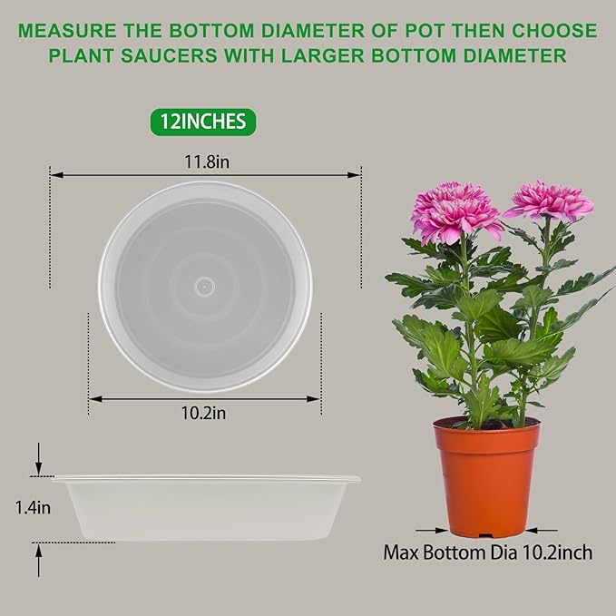 TITE 3 Pack Plant Saucer Heavy Large Planter Durable Thicker Plastic Plant Trays for Indoors and Outdoor,Plant Saucer Drip Trays (Transparent, 12 inch)