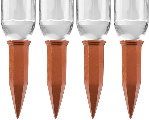 Plant Self-Watering Stakes for Indoor Outdoor Plants (4 Count) Terracotta Plant Watering Spikes for Recycled Wine Bottles to Water Plant at Home or on Vacation - Automatic Irrigation System for Plants