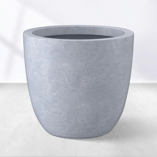 Kante 14 Inch Dia Round Concrete Planter, Indoor Outdoor Large Plant Pot with Drainage Hole and Rubber Plug for Home Patio Garden, Gray
