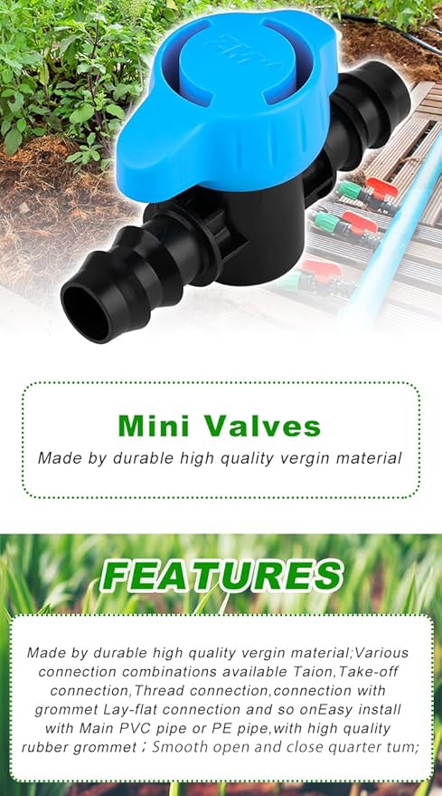 Pro Grade 16mm Drip Irrigation 1/2 inch Barbed Valve, Drip Line Parts 1/2" Shut Off Valve Fits for 1/2 Inch Drip Irrigation Tubing (.570-.620" ID) for Drip or Sprinkler Systems (25)