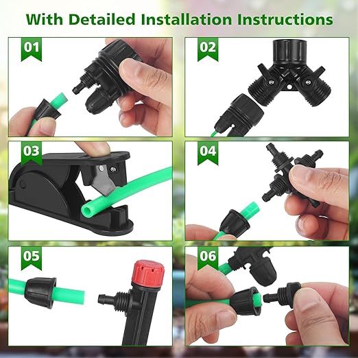 Drip Irrigation System for Gardening 100FT Efficient Watering Kit with Hose Nozzles Easy Installation & Maintenance Ideal for Vegetables Flowers Lawns Durable & Eco-Friendly