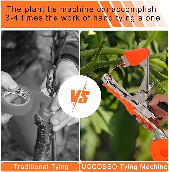 Plant Tying Machine to Tie Up Vine Quickly with 20 Rolls of Tapes+10000pcs Staples for Gardeners Farmers Gardening Tying Tool(Orange)