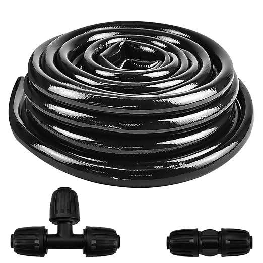 Drip Irrigation Tubing, 40 FT 1/2 inch Main Drip Line Hose Tube with 1/2" Straight Connector and 3-Way Connector for Garden Watering Landscape Irrigation System