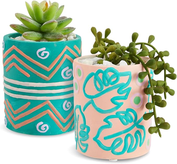 Bright Creations - Themed Designs, Unpainted Flower Pots with Drainage Holes, Rubber Plugs, and Small Sticker Pads (3x3x4 inches, White) - Set of 4