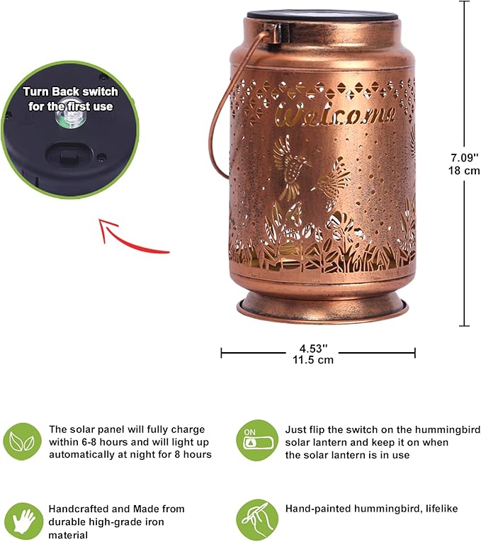 Nacome Bird Solar Lantern for Garden Decor: Waterproof Hanging Metal Decoration with LED Lights for Yard Lawn Porch Patio Landscape Pathway – Birthday Gifts for Mom Grandma Women