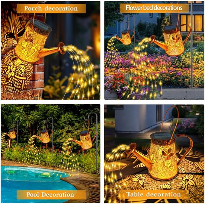 Solar Watering Can Lights, Hummingbird Gifts for Women Mom Grandma Birthday, Waterproof Outdoor Garden Decor Large Hanging Solar Lanterns Garden Lights for Patio Porch Yard Flowerbed Pathway