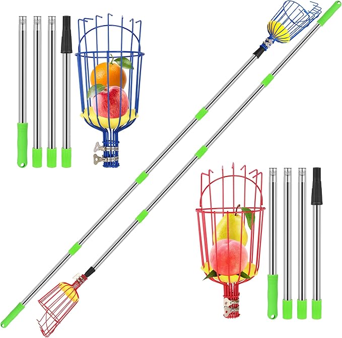 Fruit Picking Tool 2 Pieces, with Basket and 62.9-inch Fruit Picking Rod, The Rod can Connect up to 6 Parts, Reach a Length of 98 inches (with Storage Bag)