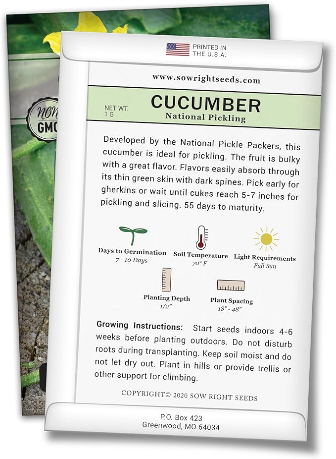 Sow Right Seeds - National Pickling Cucumber Seeds for Planting - Non-GMO Heirloom Packet with Instructions to Plant and Grow a Home Vegetable Garden - Famous Variety for Homemade Pickles (2)