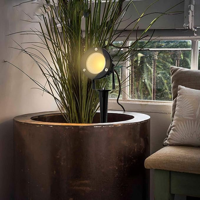 9W LED Landscape Lighting,LED Landscape Spotlight Outdoor for Flag Pole Light,Plug in Landscape Lights Warm White for Garden Decorative Lamp 6FT Cord US 3 Prong (Base,Stake Included) 2Pack