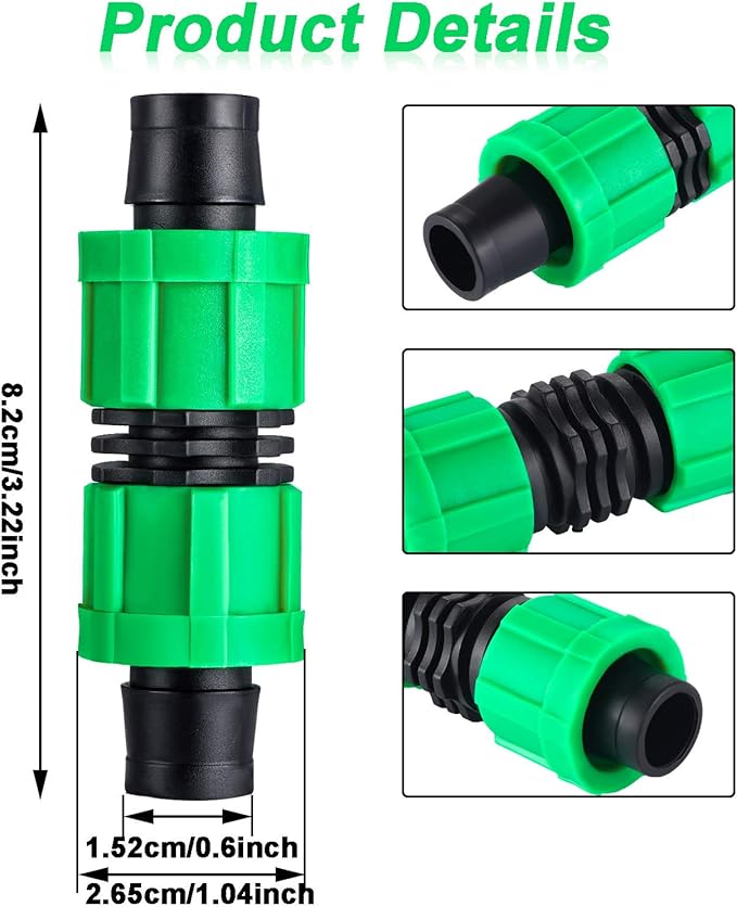 12 Pieces Drip Irrigation Coupling, 5/8 Inch Universal Connector Drip Tubing Fittings, Compatible with Most 16-17 mm Tubing or Sprinkler Systems(Green)