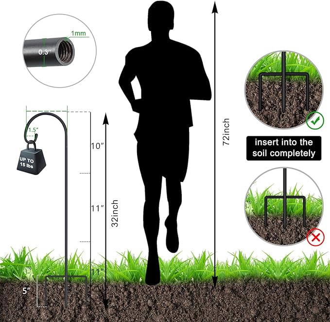 FEED GARDEN Adjustable 32 Inch Small Shepherd Hooks for Outdoor, Garden Hooks for Lanterns, Shepard Hooks for Hanging Plants, Bird Feeders, Solar Lights, Mason Jars, Weddings Decor,4 Pack