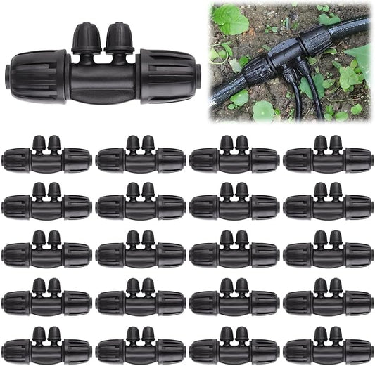 20PCS Locked Barbed Tee Connectors, Kalolary 1/2 Inch to 1/4 Inch Drip Irrigation Fittings Kit 12/16mm to 4/7mm Tube Lock Female Connector 4-Way Barbed Lock Irrigation Parts for Garden Watering System