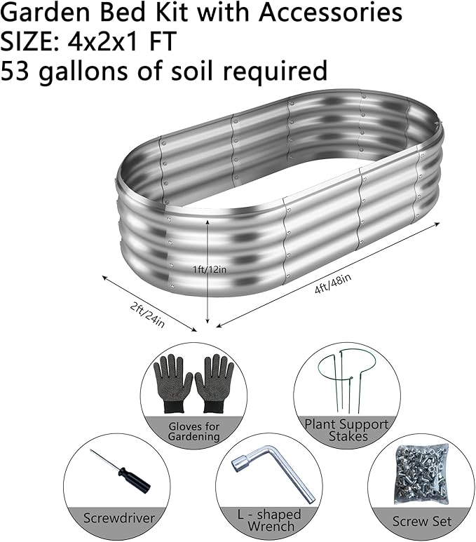 Galvanized Metal Planter Raised Garden Bed Kit for Gardening Outdoor，4x2x1ft Planter Grow Garden Box Raised Flower Bed