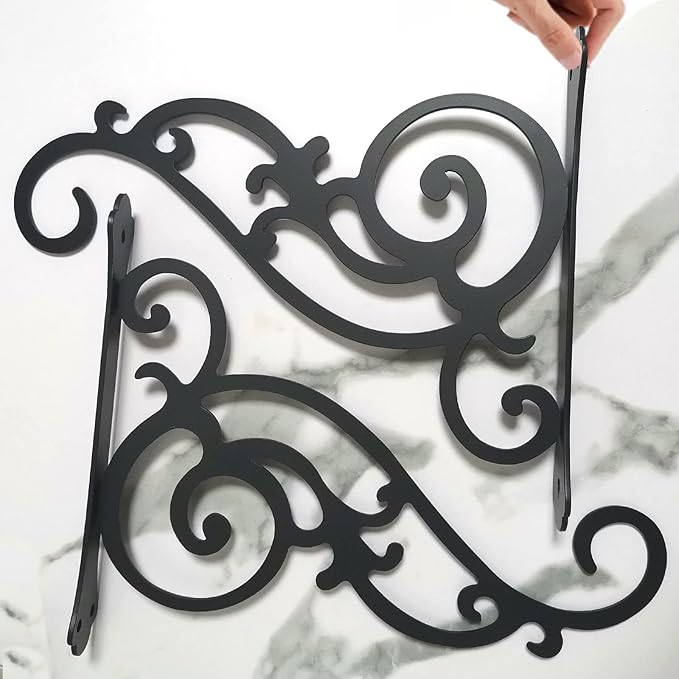Hanging Planter Brackets 12-Inch 2 Pcs,Outdoor Hanging Brackets Wall Hook Heavy Duty Planter Brackets,Black Iron Planters Hook Indoor/Outdoor Planter Hanger Hooks