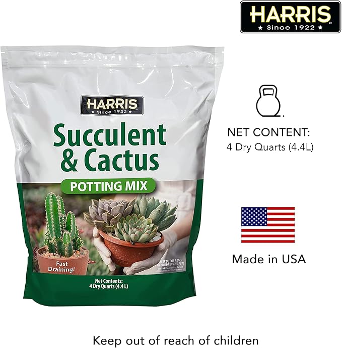Harris Premium Succulent and Cactus Potting Soil Mix, Fast Draining with Added Nutrients, 4 Quarts