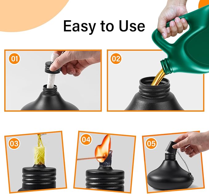 Upgraded Tabletop Torches Set of 2, 24oz Citronella Candles for Outdoor, Metal Table Top Torches for Outside, Refillable Torch Lanterns for Patio, Yard, Deck, Garden, Party