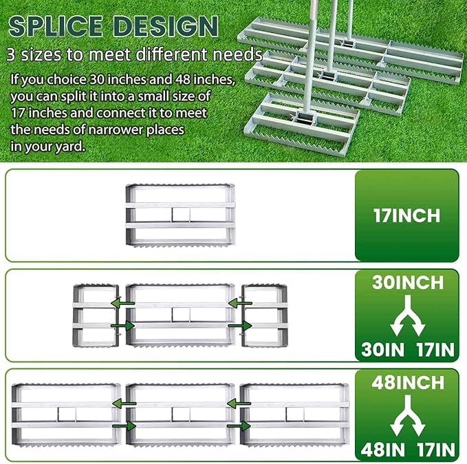 Lawn Leveling Rake, 30in | Double Side can Switch, with 20pc Marking Flags to Mark Low Spot, Stainless + Powder-Coat, FLAT Level Soil/Dirt/Compost on Lawn, SERRATED Rake Dead Grass/Ruts/Gravel on Yard