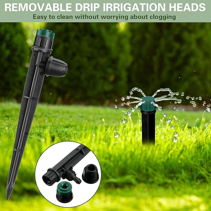 100 Pcs Drip Irrigation Emitters for 1/4" Tubing 50 Micro Irrigation Emitters Sprayer 50 Adjustable 360 Degree Water Flow Drippers for Garden Irrigation System(Green, Latch)