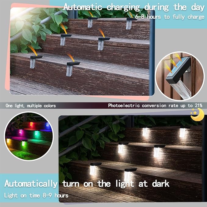 [4-Pack] Outdoor Solar Lights, Waterproof Induction Stair Step Lights, IP65 Waterproof, Automatically Light up at Dark, Suitable for Stairs, Garden Fences, Flower Bed Decorations and terraces