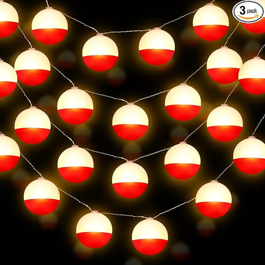 Deekin 3 Pcs LED Fishing Birthday Decorations Bobbers String Lights Battery Powered Ofishally One Theme Decor with Extra Bulbs for Gone Fishing Birthday Party Supplies Pole Party Favors