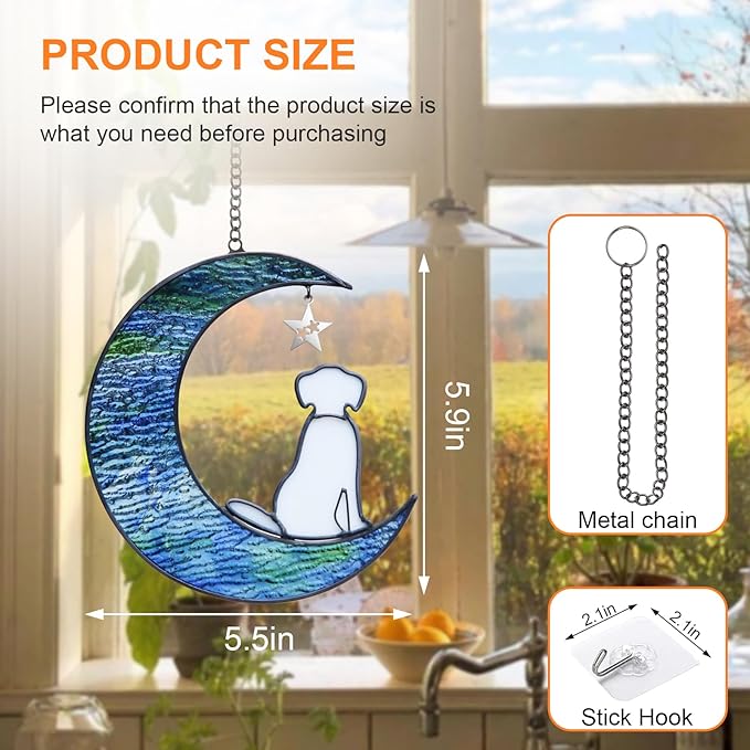 Stained Glass Dog Suncatcher Memorial Gifts for Loss of Dog,Window Hanging Decor Dog Suncatcher Sympathy Gift,Dog Ornaments Bereavement Gifts,Pet Loss Gifts,in Memory of Dog Passing Away Gifts