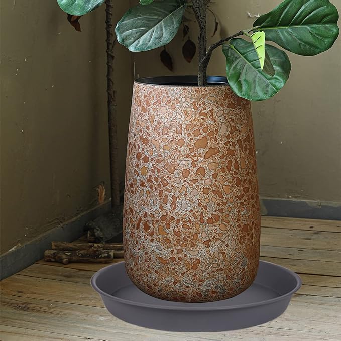 2 Pack of 16 17 inch Plant Saucer (15 inch Base), 2.3" Depth, Plant Trays for Pots, Plastic Plant Saucers for Indoors, Bird Bath Bowls, Flower Pot Drip Trays for Planter (17", Cement)