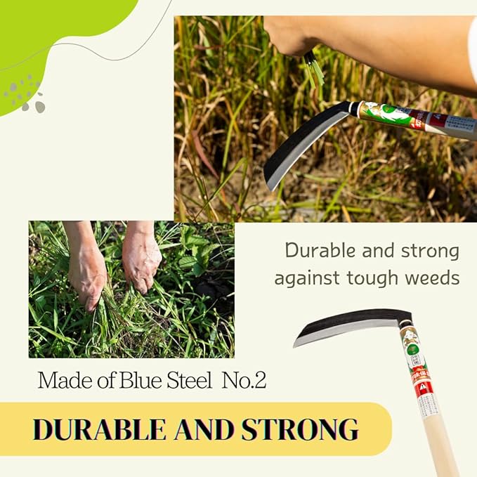 Japanese Weeding Sickle (Thin Blade) High Grade Steel Blade (Blue Steel No.2) Hand Tool for Gardening, Weeding and Farming, Light Weight, Blade Length 6.50inch